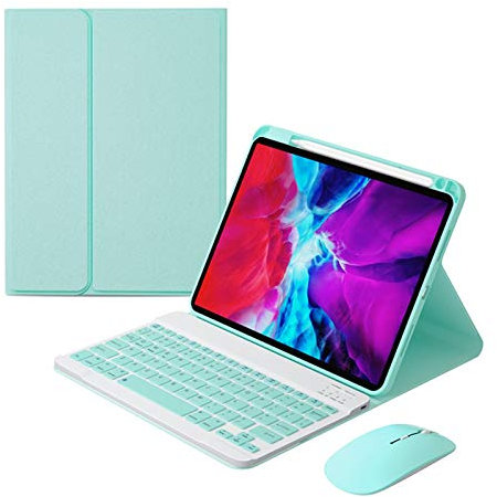 HBYLEE Funda para iPad Air 3 de 10,5 pulgadas 2019 con soporte para lápiz Bluetooth Mouse Keyboard Case A2072 A2316 A2324 A2325 (color: BFHK LGreen N Mouse, tamaño: Air 4 10.9 2020)