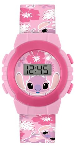 Lilo and Stitch Angel LAS4141ARG Montre à quartz numérique avec bracelet en silicone Rose, rose, Disney