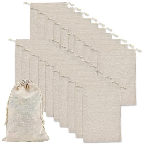 SLTAXAR 20 Stück Baumwollsäckchen 20x30cm Säckchen Baumwolle zum Befüllen Baumwolltasche mit Kordelzug Stoffsäckchen mit Zugband Jutesäckchen Stoffbeutel Groß Baumwolltasche für Weihnachten Geschenk