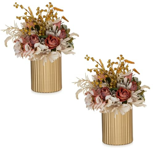 NUPTIO Piccolo Vaso Oro Centrotavola: 2 Pezzi 13cm Vasi di Fiori in Metallo Matrimonio Pianta Vintage Vaso per Natale Compleanno Festa Soggiorno Balcone Decorazioni
