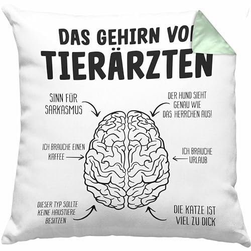 Tierarzt Gehirn Kissen mit Füllung 40x40 Geschenkidee Tiermedizin Tierärztin Geschenk (Grün)