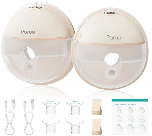 Paruu Extractor de leche wearable manos libres P16, extractor de leche eléctrico wearable portátil con 4 modos y 12 niveles, máximo 309 mmHg, succión fuerte, insertos de brida de 19/21/24 mm