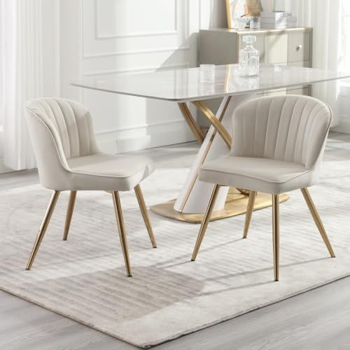 chairus Lot de 2 Chaise Salle à Manger Chaise de Cuisine en Velours Moderne Chaise pour Salon avec Pieds en Métal (Beige)