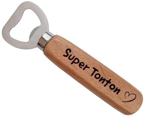 Super Tonton - Décapsuleur en Bois Gravé et Personnalisé pour Tonton Ouvre Bouteille Tonton Original pour Noël, Anniversaire ou pour le Plaisir d'Offrir