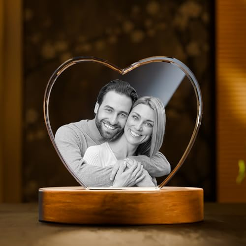 Artmosphere 3D Crystal Photo, Personalized Mothers Day Gifts for Mom, Women, Wife, Her, Him, Men, Husband, Grandma, Great Customized Gift With Your Own Photo, Custom Glass 3D Laser Etched Picture Frame - Heart