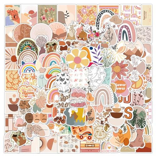100 Stück Bohemian Sticker Set, Asthetische Aufkleber, Boho Sticker Aufkleber, Wasserdicht, Kreatives DIY für Laptop Mobiltelefone Skateboard Gepäck etc, Geeignet für Erwachsene und Kinder