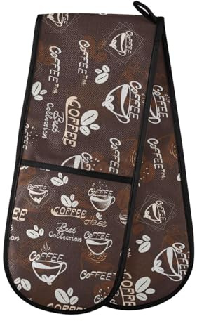 Double Oven Gloves Heat Resistant Brown Coffee Double Oven Mitts Pot Holder Heat Protection Oven Gloves for Home Kitchen Baking Cooking BBQ Microwave