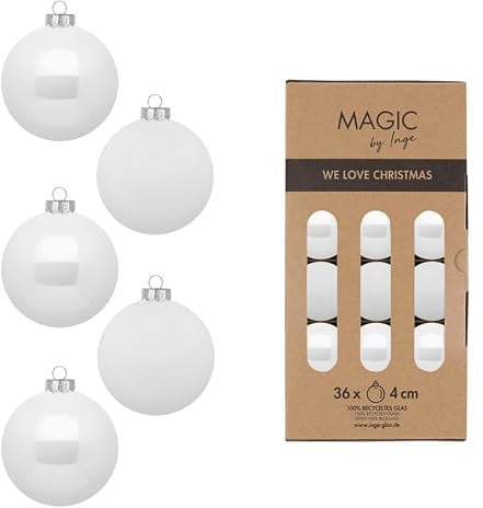 Weihnachtskugeln Glas 4cm 36 Stück - matt & glänzend - Kleine Christbaumkugeln Weihnachtsbaumkugeln für Weihnachten - Christbaumschmuck & Weihnachtsbaumschmuck Weiß - Pure White