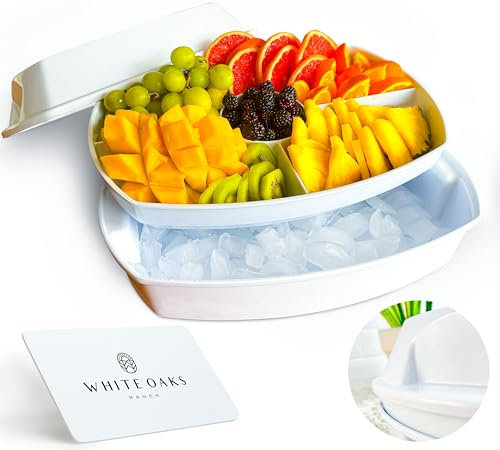 Chilled Serving Tray with Lid 15 - 3-Tier Ice Party Platter with 4 Compartments, Ice Tray, BPA-Free Melamine, Dishwasher & Freezer Safe for Fruits & Vegetables - Cutting Board Included