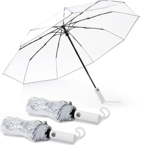 Defresit 2 PCS Clear Umbrellas for Wedding, 38.6'' Folding Transparent Umbrella, Compact Travel Umbrella, Portable Folding Umbrellas for Woman Men Bride Bridesmaid Party