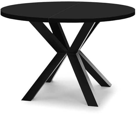 Dekori Möbel Runder Ausziehbarer Tisch für Esszimmer RAL mit Holzbeinen, Skandinavischer Stil, Durchmesser Varianten von : 90 bis 220 cm (Schwarz, 120/220 cm)