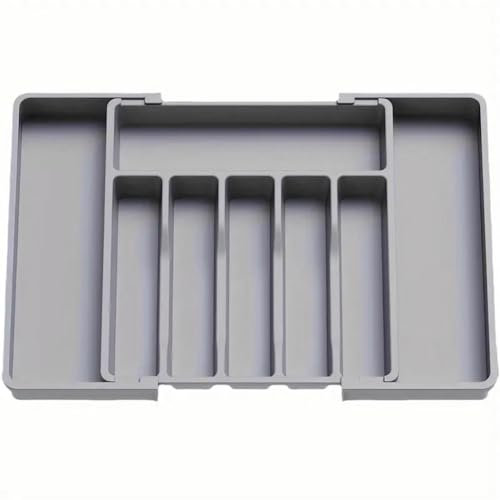 Fuutuu Household silver cutlery storage box, adjustable cutlery rack, retractable plastic drawer storage box (grey)