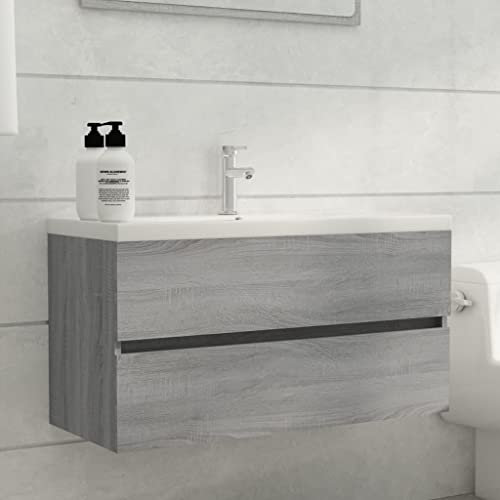 Xichuzi Mueble de Lavabo, Mueble Bajo Lavabo, Lavabo con Mueble, Armario Bajo Lavabo, Madera contrachapada Gris Sonoma 90x38,5x45cm