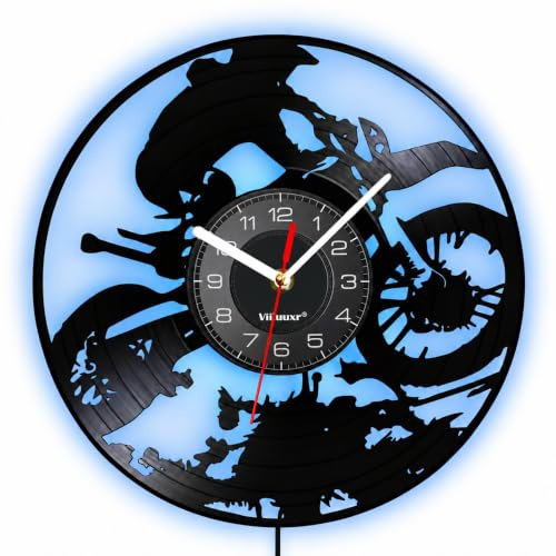 Viiluuxr LED Motocross-Wanduhr 30 cm, 7 Farben, ohne Ticken, Schwarz | Motocross-Sprungmotiv im Schallplattenlook mit Ambientelicht für Garage, Gaming- und Hobbyzimmer