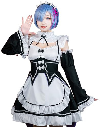 CR ROLECOS Anime Rem Ram Cosplay Costume Outfit Re Life In A Different World From Zero Maid Dresses Uniform Halloween Party Dress L
