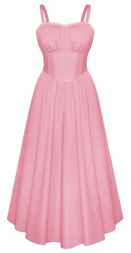 SCARLET DARKNESS Robe d'été pour femme, bretelles spaghetti, robe corset décontractée, robe longue trapèze, robe de soleil