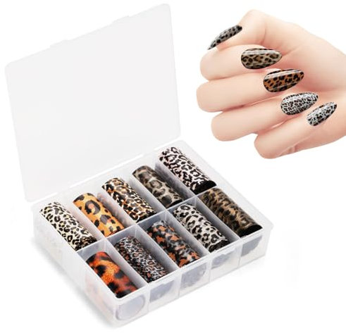10pcs Leopard Print Nail Stickers, Plastic Leopard Transfer Foils Decal Stylish Self Adhesive Stickers Versatile Manicure Accessories DIY Gifts for Women