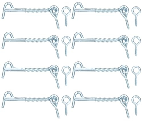 sourcing map 8Pcs 3.5 x 75mm Cabin Hook Eye Latch, Zinc-Plated Carbon Steel Spring Hook and Eye Safety Latch Wire Gate Hook and Eye Latch for Wood Window Door Hook, Blue White