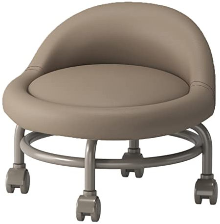 DHJUSPS Rolling Stuhl mit Rückenstütze Ottoman Footstool mit Drehrädern kurzer Roller für Heim- oder Büro -Braun -PU -Leder Enterprise Thriving