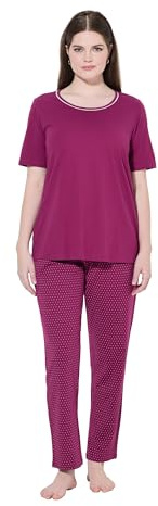 Ulla Popken Damen Pyjama, Punkte, Rundhalsausschnitt, Halbarm Pajama Set, Fuchsia Pink, 50-52 EU