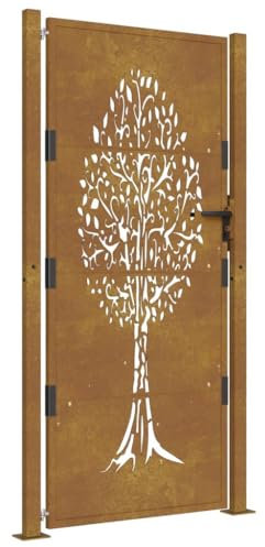 Utiny Gartentor 105x180 cm Cortenstahl Baum-Design Hoftor Gartenpforte Gartenzaun Pforte Tür