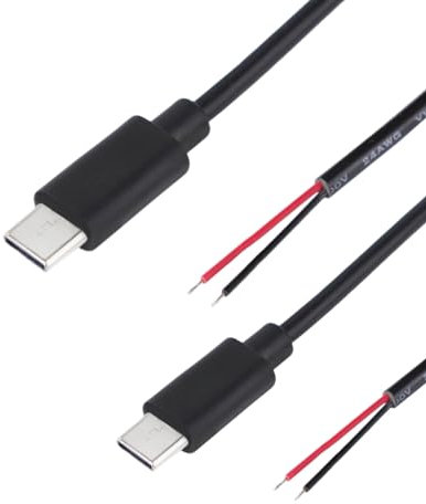 Panlouting Cable de Carga USB-C a 2 Pines | 1 Metro 5V/3A | USB Tipo C 20AWG con Cables Positivo y Negativo | Cable Flexible DIY | ideal para Luces LED Ventiladores USB