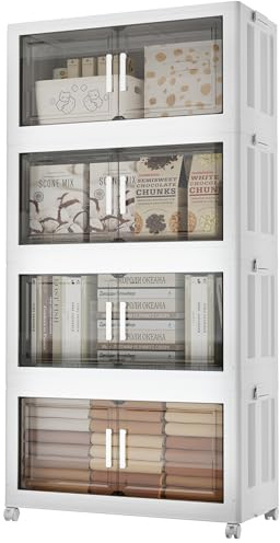 Naviconvex Aufbewahrungsbox mit Deckel, 4 Schichten 320L Aufbewahrungsboxen mit Deckel Groß, Stapelbare Kunststoffboxen mit Tür und Rollen, Klappboxen Faltbar, Kisten Aufbewahrung für Haus und Büro
