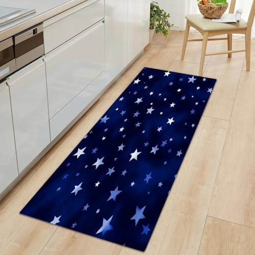 Generisch Einfach Sterne Streifen Läufer Teppich 60 x 150 cm für Flur Küchen, Sternenhimmel Runner Läuferteppiche Waschbare Kitchen Runner Teppicheläufer für Entryway Wäsche Daneben