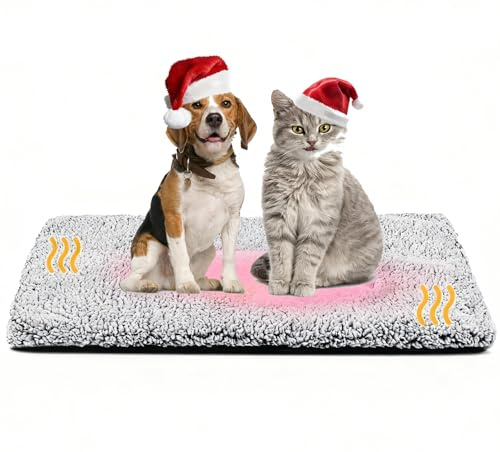 KINDLUME Selbstheizende Katzendecke, Katzenbett Heizung Ohne Strom, 88x58cm Flauschige Wärmedecke mit Rutschfester Basis, Selbstwärmende Kuscheldecke Katzen und Kleine Hunde für Katzenhaus