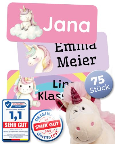 200+ Designs: Einhorn bis Monstertruck [MADE IN GERMANY] Namensaufkleber | Kinder Kleidung - Dermatologisch getestete Namensaufkleber Schule - 100% aus Deutschland Namensetiketten Schule