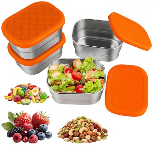 Fyrdm 4 Stück Snackbox Edelstahl Klein, 230 ml Kleine Dosen mit Deckel