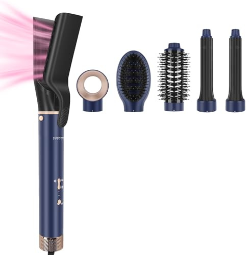 Air Glätteisen ＆ Auto-Wrap Lockenaufsätzen - 6 IN 1 Airstyler Set - PARWIN PRO BEAUTY Ionen Haartrockner Set, 110,000 RPM Hochtouriger Motor, für Trocknen, Glätten, Volumen, Locken Preußischblau
