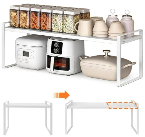 ZONJIE Longueur 35–65 cm Étagère Micro-Ondes Extensible | étagère de cuisine empilable pour placards et plans de travail, étagères réglables, étagère de rangement, étagère à épices