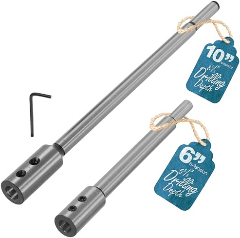 Fulton 6 & 10 Forstner Bit Extension Set – Heavy Duty Steel 3/8 Drill Bit Extension, Adds Up to 8-1/2 Drilling Depth to Forstner Bits for Woodturning, Furniture & Carpentry