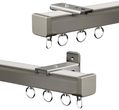 Deckenschiene aus Vorhangschiene Aluminium 1 läufig, Stummen Gardinenschiene Decken-oder Wandmontage, 50-800 cm Raumteiler-Vorhangstange for Wohnzimmer und Schlafzimmer(Champagner,150cm)