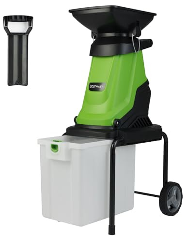 COSTWAY 2800W/3000W Garden Shredder, Electric Wood Chipper with 50L Collection Bin, 4500RPM Speed, 45mm Cutting Diameter, Double-Sided Blade & Safety Knob (3000W, 55 x 44 x 106cm with Feed Hopper)