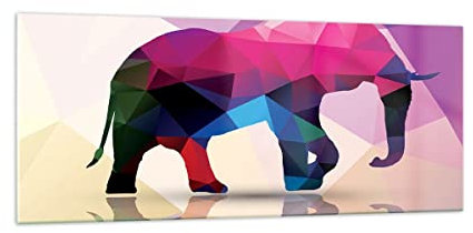 Panorama Bilder auf Glas 100x40cm Glasbild Elefanten Illustration Bunt Groß Wanddeko Bild im Glas Schlafzimmer Küche Wandbilder Dekoration Wohnzimmer Modern Wand Kunstdruck Art GAB100x40-2807