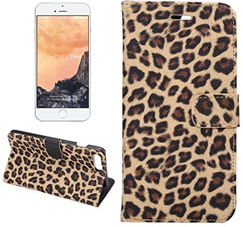 Artfeel Wallet Case for iPhone 7/iPhone 8, Leopard Print Pattern Leather Flip Cover,Bookstyle Durable Shockproof Stand Cover with [Credit Card Slots] [Magnetic Buckle] Cover,Yellow