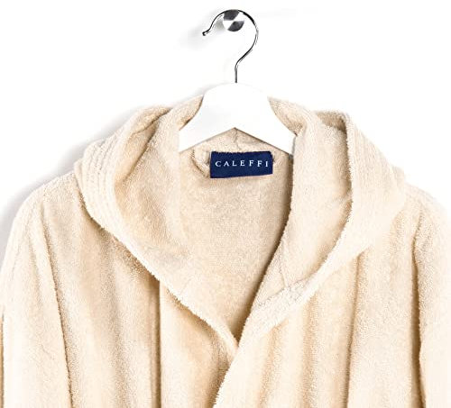 Caleffi - Accappatoio MINORCA 3XL, Con Cappuccio, Massima Assorbenza, Cotone 100% Morbido, Pratico per Ogni Occasione, ottimo per Uso Quotidiano, Vaniglia, 3XL, Cotone