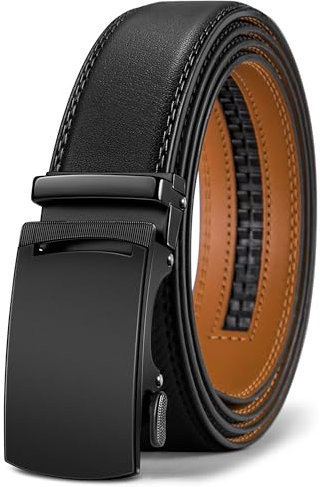 BULLIANT Gürtel Herren, Gürtel Ratsche Ledergürtel Automatikschließe für Herren Anzug Business Kleidung,Breit 35mm,Größe Angepasst(Schwarz-105cm/28-34 taille verstellbar)