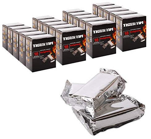Tiger Tim 360 Individually Wrapped Firelighters Mess-Free Safe Odourless Instant Fire Starter for Wood Burners Barbecues Stoves Grills Campfires