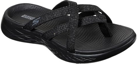 Skechers ON-THE-GO 600 DAINTY, Sandalias de Punta Descubierta para Mujer, Black/Gray Textile, 37 EU