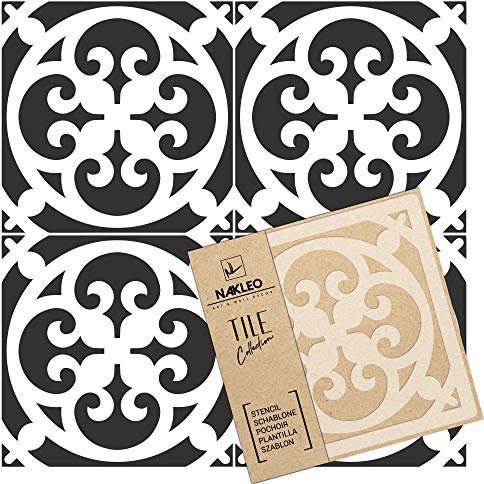 NAKLEO Fliesen Schablone zum Malen 45x45 cm, Cheles Spanische Maurische Blume Marokkanisch, Kunststoff Wiederverwendbare Große Bodenschablone DIY, Holz Möbel Wand Dekoration - Terrakotta