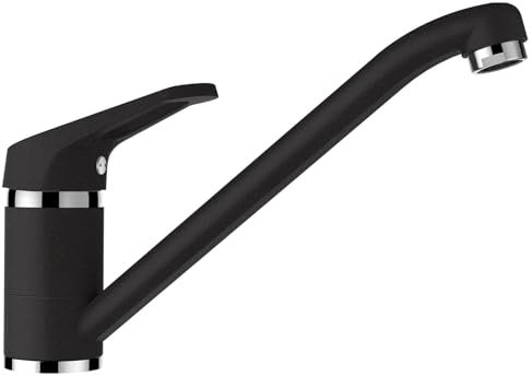 SCHOCK® Küchenarmatur COSMO Nero I Hochdruck Einhebelmischer mit Festauslauf I 360° schwenkbar I Platzsparendes Design I Extrastarker Wasserdurchlauf I 165 mm Höhe