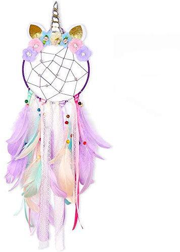 Einhorn-Traumfänger, schöne Wanddekoration, Feder, zum Aufhängen, Violett