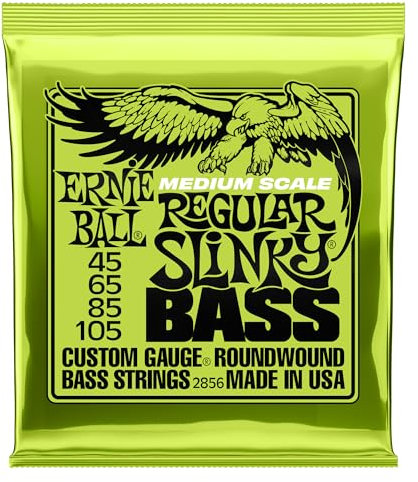 Ernie Ball, Regular Slinky Nickel Wound Medium Scale, Corde per basso elettrico a scala media, diametro 45-105