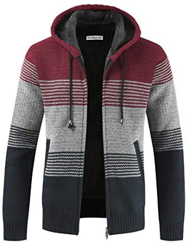 Herren Hoodie mit Kapuze Pullover Pulli Strick-Sweatshirt-Strickjacke-Cardigan, Freizeit-Winter-Kapuzen-Pulli-Strick-Jacke, Fleece-Innenseite Outdoor Herren Kapuzenjacke für Hoodie (XXL, rot)