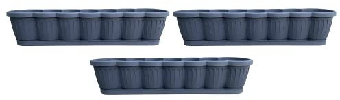 Hossi's Wholesale 3er Set Blumenkasten 80cm, Balkonkasten mit Wasserspeicher, Pflanzkasten Anthrazit im Wellendesign mit passendem Bewässerungsuntersetzer