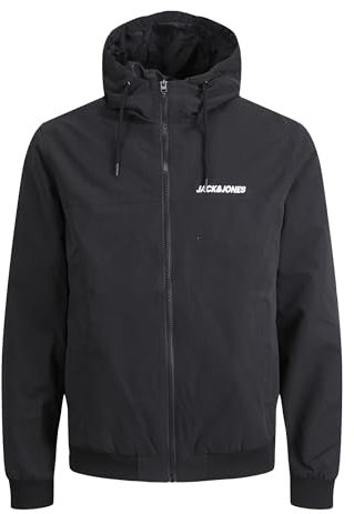 JACK & JONES Jjerush Blocking Hood Bomber Noos Giacca, Black/Detail: Solid, XL Uomo