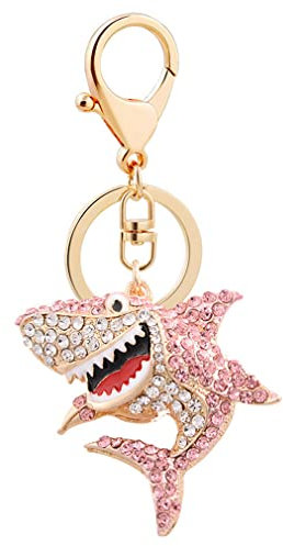 Shining crown süßer Hai Strass Schlüsselanhänger für Frauen funkelnde Legierung Taschen-Geldbörsen-Dekorationsanhänger Charm-Auto-Schlüsselanhänger süßes Taschenzubehör (Rosa)